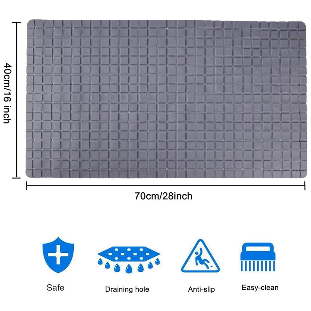 1pc Plaid Shower Mat with Suction Cups & Drain Holes, PVC Non-slip Bath Mat, 40*70cm Safe Bathtub Mat Bathroom Accessories