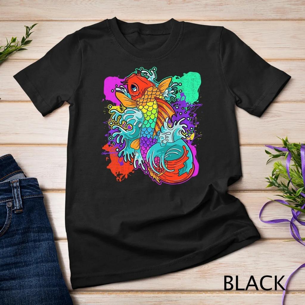 Rainbow Koi Fish Painting Colorful Japanese Streetwear T Shirt