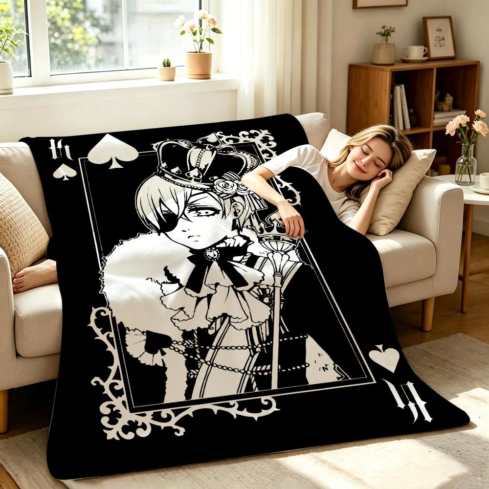 Coperta Plaid Morbida Calda in Flanella Anime B-Black B-Butler S-Square E-Enix, Multiuso per Divano Letto Ufficio Riposo