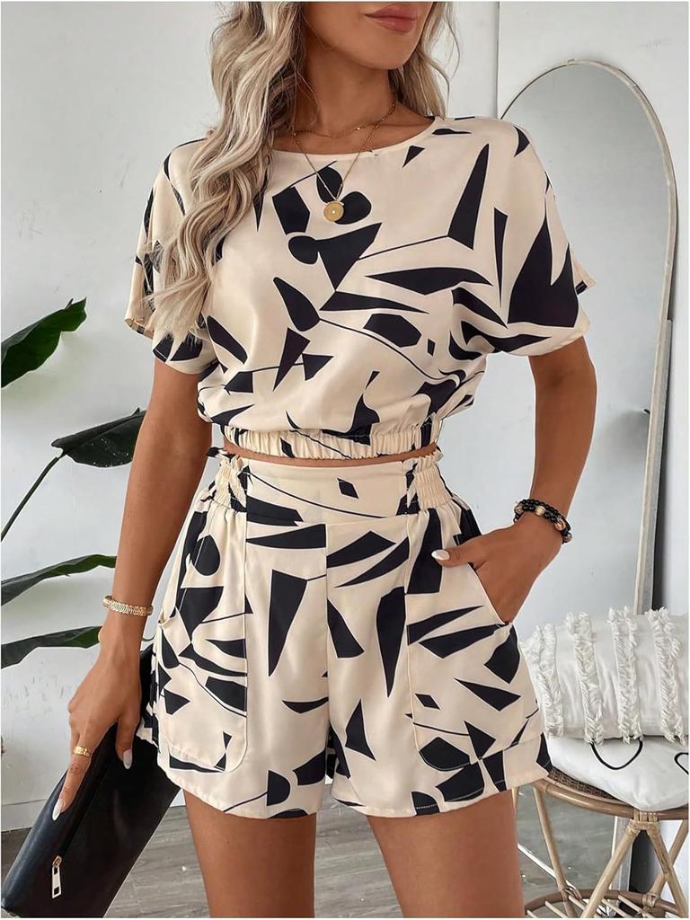2025 European and American Cross-border Amazon Summer New Fashion Printing Set Loose Casual Shirt Shorts Two-piece Set
