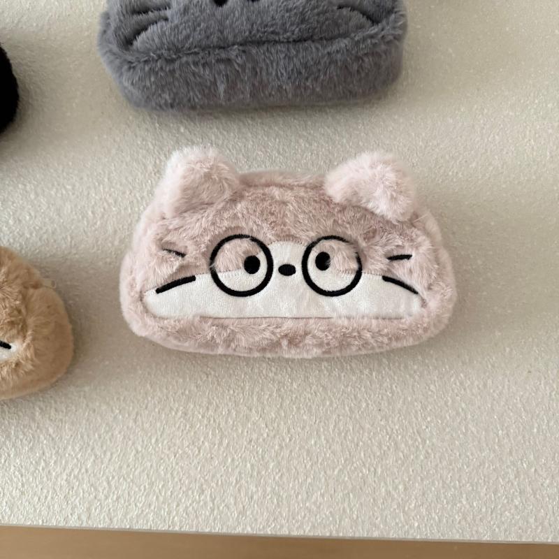 Cute Cartoon Embroidered Plush Cat Printed Pencil Case Student Stationery Storage Bag School Supplies Pen Stationery Gifts