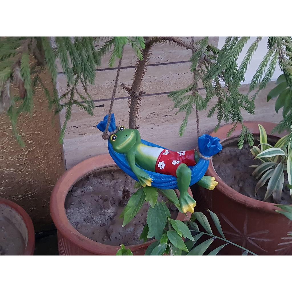 Resina pendurada sapo na rede itens de decoração de jardim para varanda ao ar livre escritório em casa hotel lounge (21 x 9,5 cm, LXA), Multicor