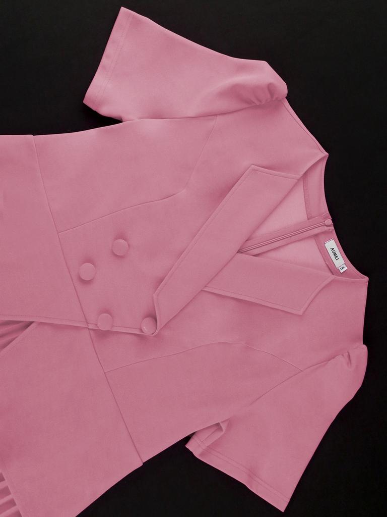 AOMEI Elegant Women Dresses Formal V Neck Short Sleeve High Waisted MIdi Pleated Dress Plus Size