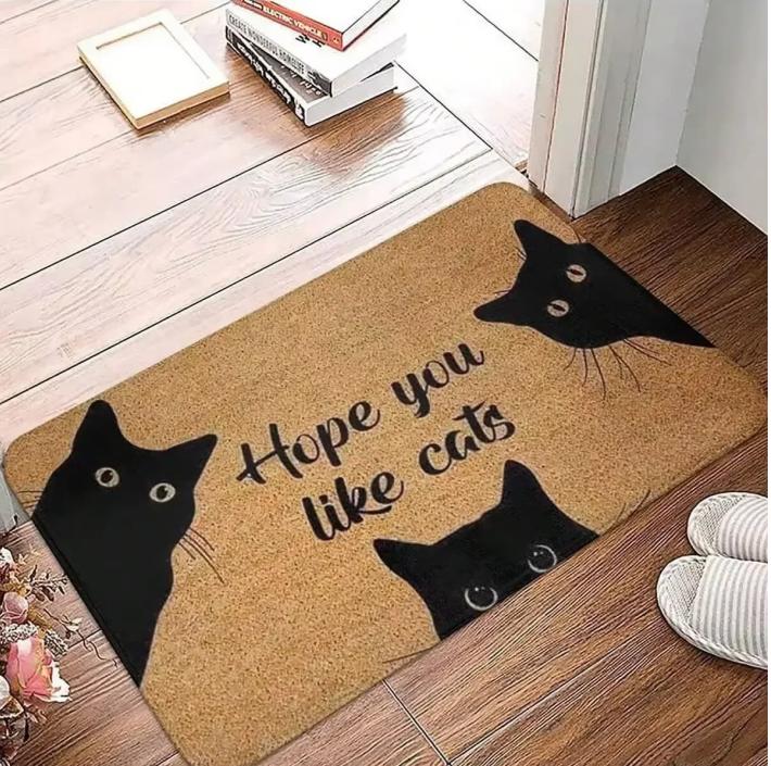 Schwarze Katze Teppich Willkommensmatte Niedlicher Cartoon Rutschfeste Bereichstürmatte Weicher Teppich für Wohnzimmer Teppich Schlafzimmer Außenteppich Heimdekor