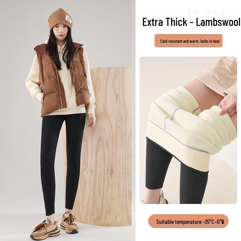 Northeast Women's High-Waisted Lambswool Leggings - Winter Warm, Plus Velvet, Thick, Versatile Cotton Pants