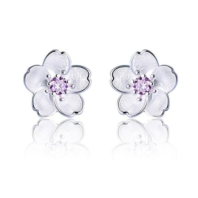 

Серьги-гвоздики из стерлингового серебра 925 пробы с кубическим цирконием и цветком вишни для женщин, подарок brincos S-E240 фиолетовый