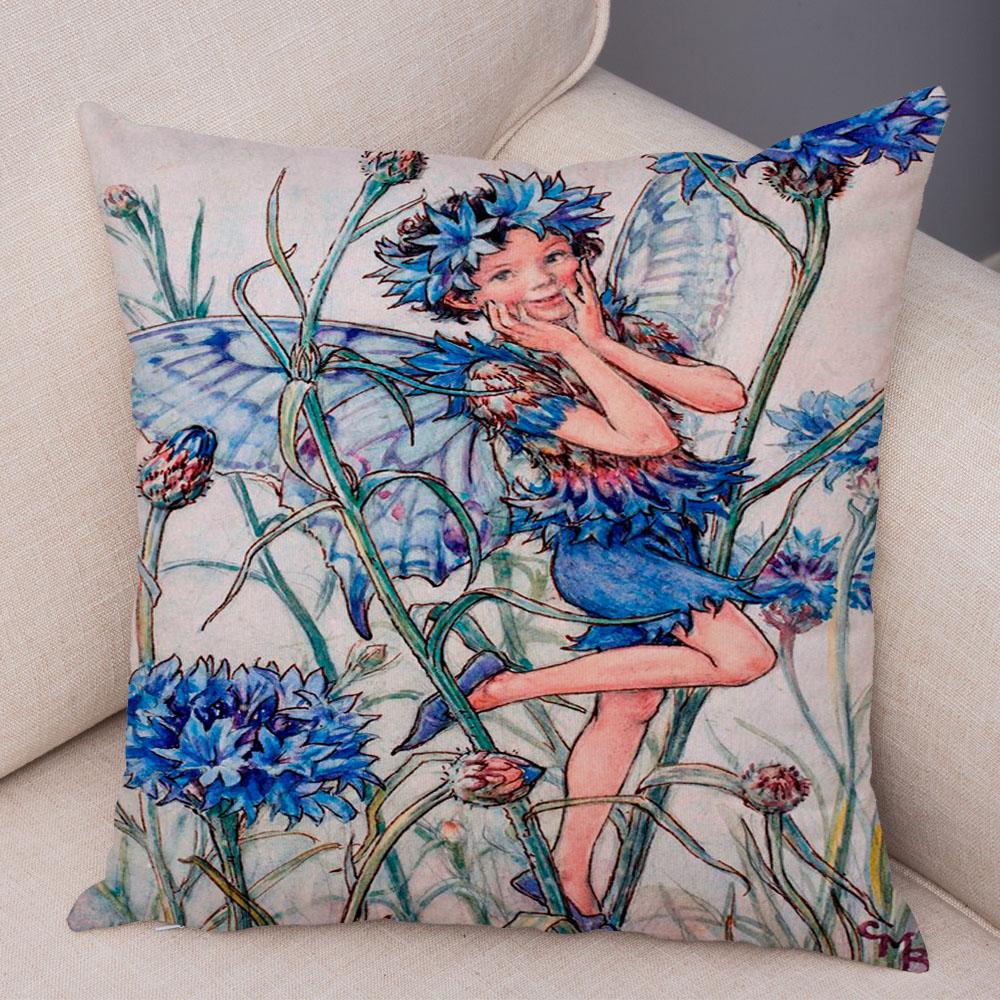Colorful Fairy Tale World Elves Cushion Cover Decor Cute Cartoon Flower Girl Pillow Case for Sofa Home Polyester Pillowcase