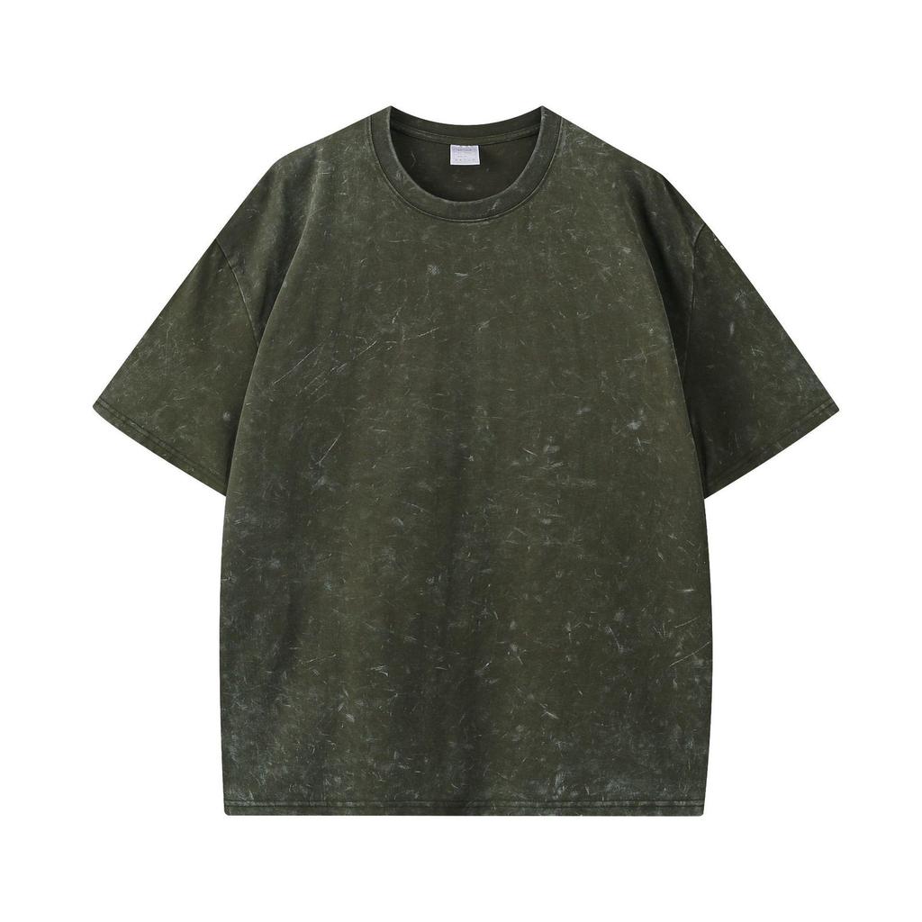 T-shirt da uomo in puro cotone pesante da 260 g, effetto retrò, con motivo a fiocchi di neve, vestibilità ampia, maniche corte