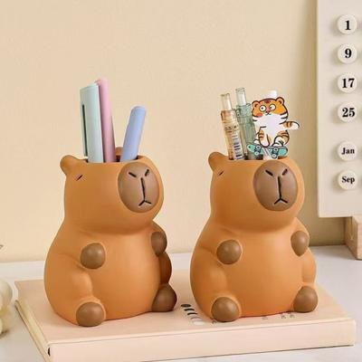 Capybara Pen Holder Cute Animal Shape Desk Organizer for Pens Makeup Brushes Utensils Creative Office Home Decor