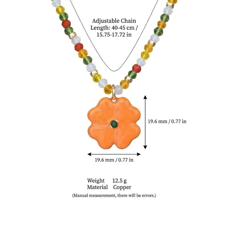 Vintage Drip Oil Flower Necklace With Colorful Bead Chain Splicing Design Bohemia Clavicle Chain For Women