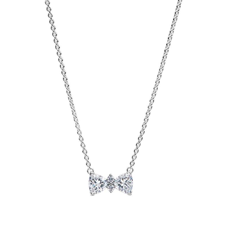 Pandora Logo 925 Silver Cubic Zirconia Necklace Women necklace 393509C01 Box