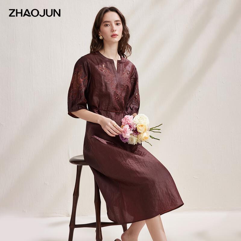 Zhao Jun New Chinese Style Silk Xiangyunsha V-Neck Midi Dress XL