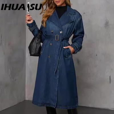 Mode Automne Décontracté Style Rétro Denim Trench-coat Ample pour Femme