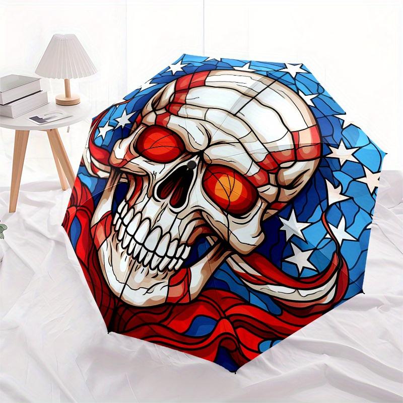 Amerikanische Flagge Totenkopf Aufkleber - Patriotisches Design für Autos, Laptops oder jede glatte OberflächeRegenschirm, Tragbarer 3-fach Kompakter Regenschirm, Weihnachtsgeschenk ES648
