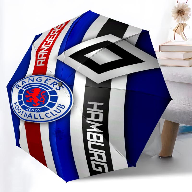 1pc Sturdy 8-Bone Auto Umbrella, Rangers FC Umbrella, Digital Printed, Foldable Umbrella for On-the-Go Outdoor Use