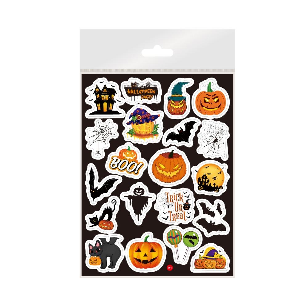 160PCS 8 Sheets Cartoon Spider Pumpkin Halloween Stickers Ghost Bat Vinyl Holographic Stickers Self-adhesive Multicolor