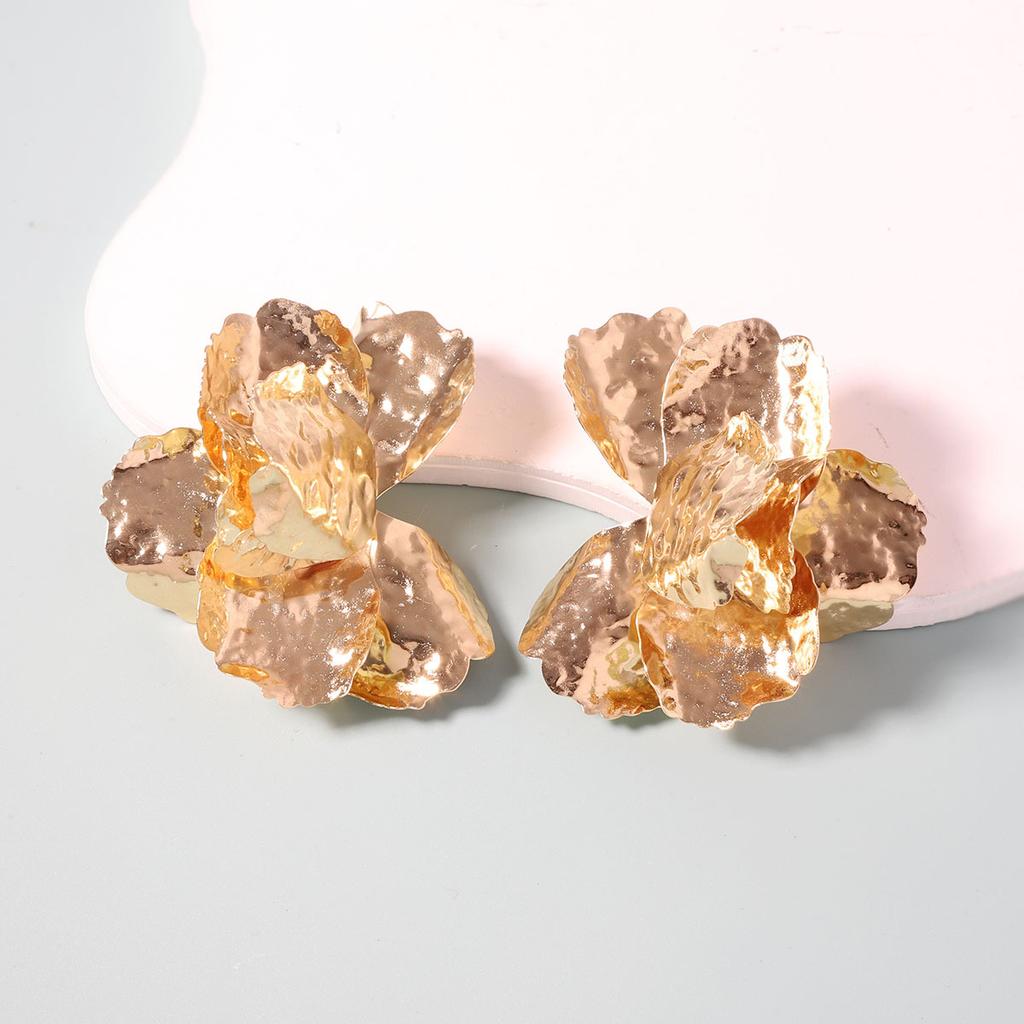 Retro Cold Wind Irregular Texture Metal Big Flower Stud Earrings, Versatile Temperament Trendy Women's Models