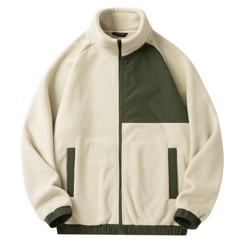 

Men s Thickened Fleece Color Block Stand-up Collar Jacket, Autumn/Winter Casual Sporty Top Large