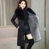 Big Fur Collar Fur Collar Autumn and Winter Leather Jacket Women's Plush Thickened Long Slim Waist Leather Jacket Long Sleeves