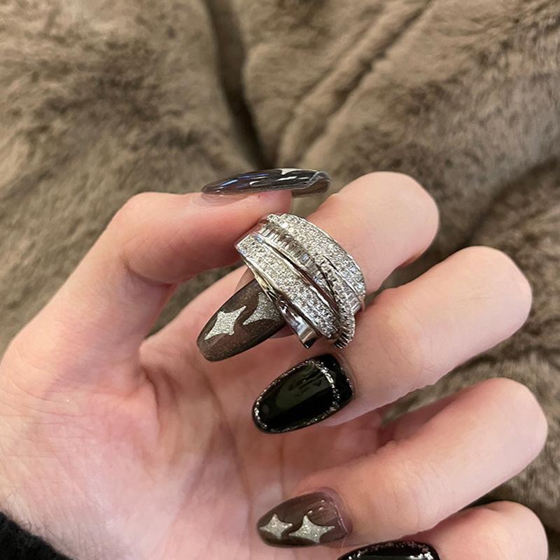 Zircon Multi-Layer Ring For Women Party All-Match Jewelry Vintage Opening Adjustable Finger Ring Shiny Combination Ring