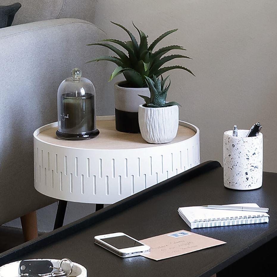 Shiro round bedside table, white