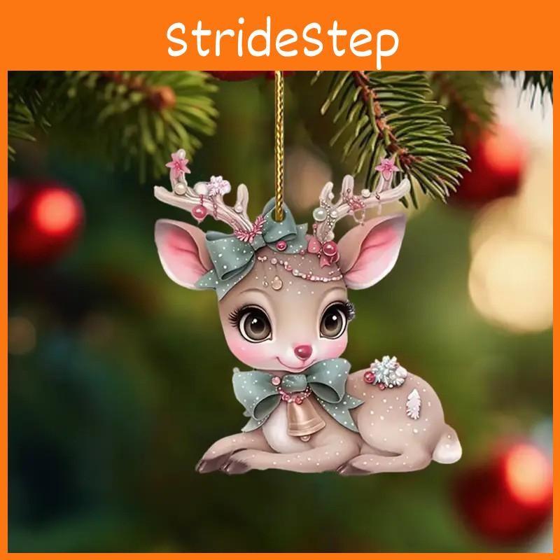 Car Christmas Acrylic Pendant With Butterfly Knot Bell Print Deer For Decor