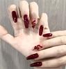 Woman Glossy Press-on Nail Wine Red Snake Pattern Ballerina Artificial Nail for Salon Expert and Naive Women