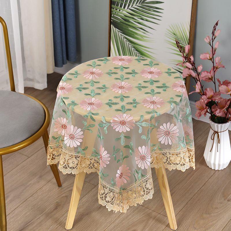 1pcs Small Round Table Tablecloth Fabric Lace Embroidered Rectangular Tablecloth Household Dustproof Coffee Table Cover