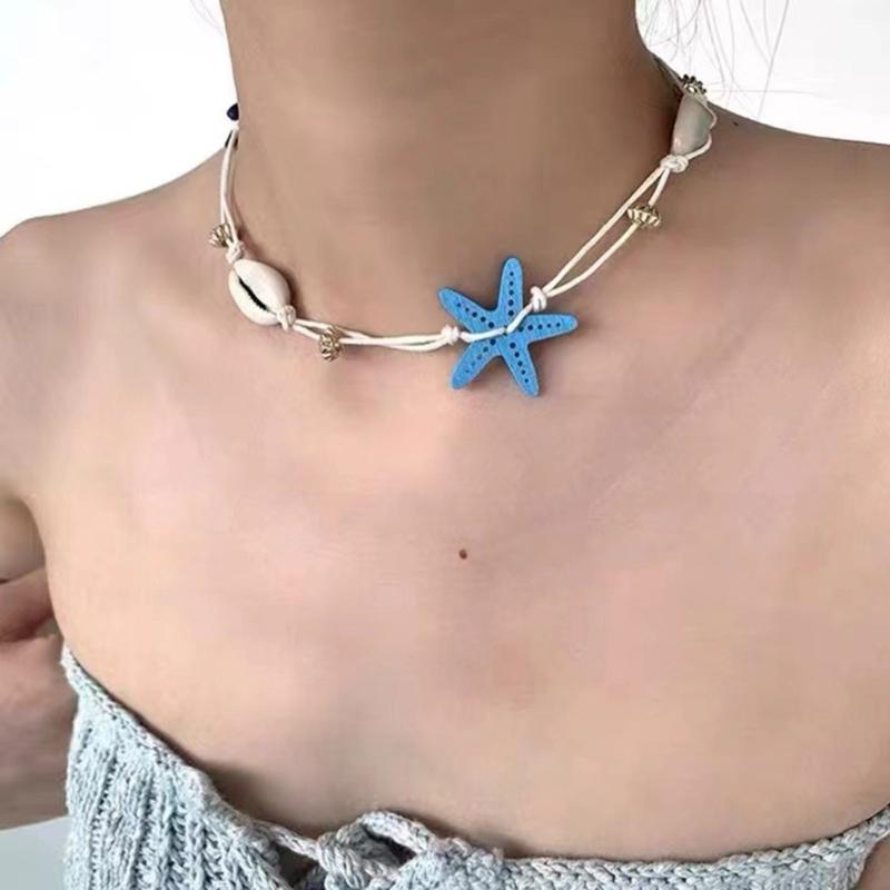 Doppelt tragbare Muscheln Seesterne Körperkette Halskette Mit Elastischer Schnur Choker Halskette Für Sommer Festival Mode