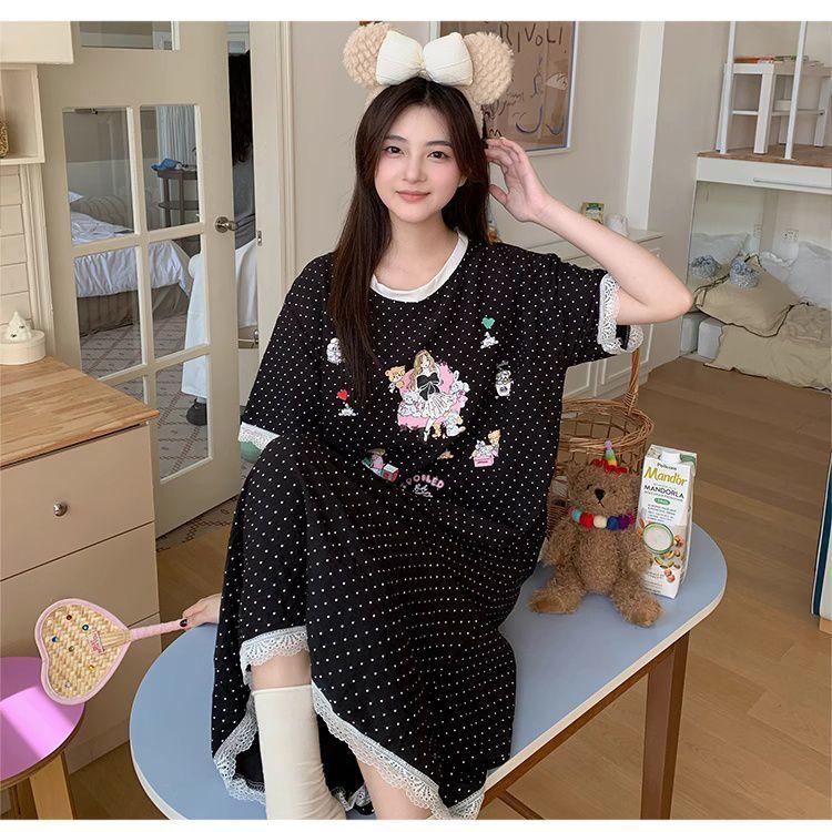 Girls Cute Dress Inner Home Wear Big Size Cartoon Cute Women Casual Dress Black Fashion Female Leisure Dress