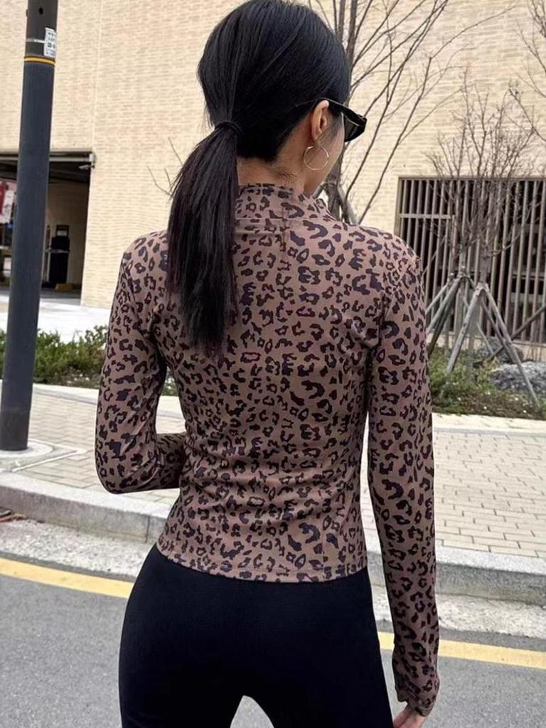 Spring Autumn New Fashion Sexy Slim Fit Long Sleeve Leopard Women's Coat