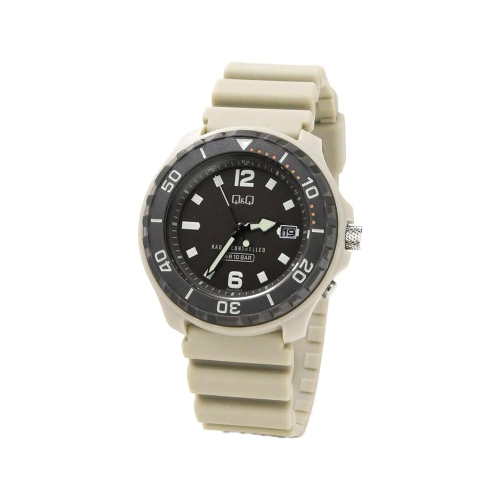 Citizen Q&Q Analog Solar Radio-Controlled Watch Waterproof Date Men's Beige with Urethane Band