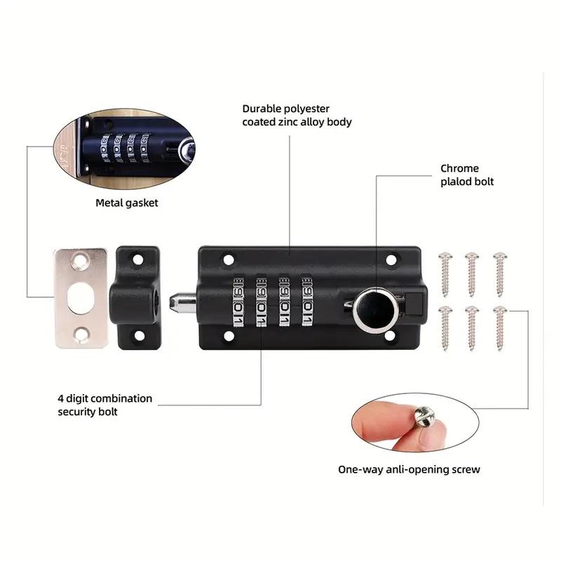 Password Lock Black Silver Bolt Metal Door Latch Anti-theft Safety Combination Digit Padlock Outdoor Home Wood Gate Hardware