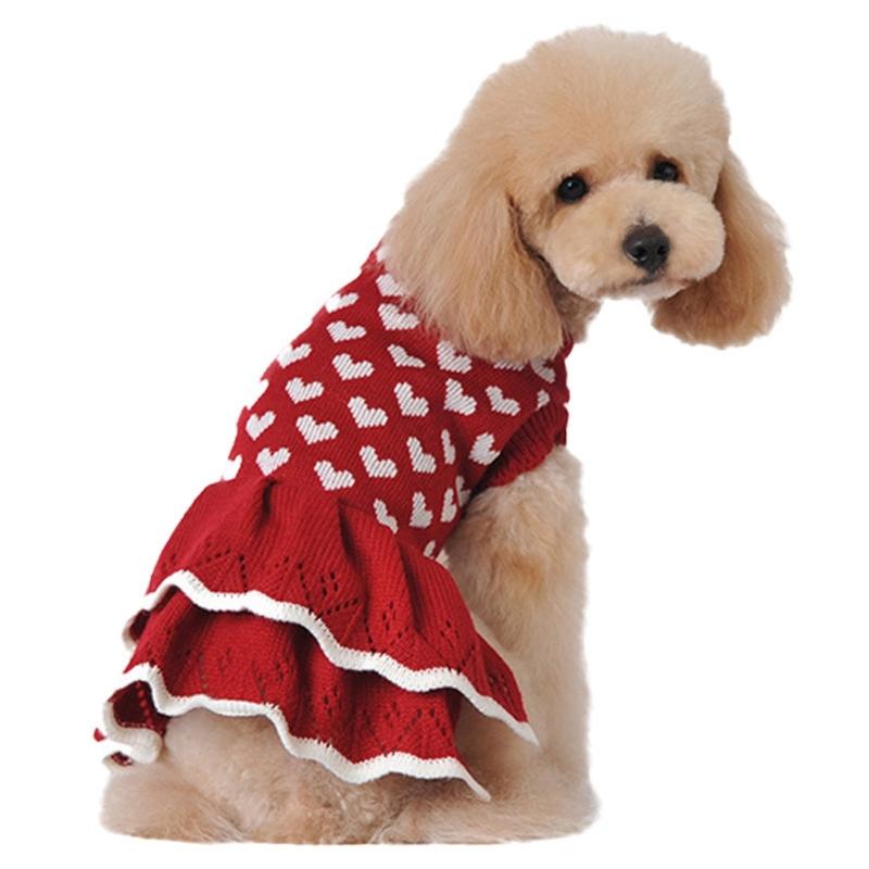 Valentines Day Pet Sweater Dress for Small Dogs All Size Cats Heart Pattern Designs Knitdress Turtleneck Knitwear
