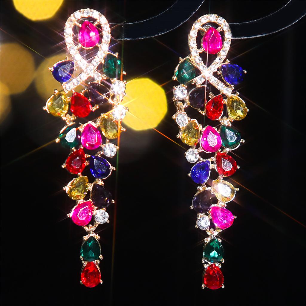 Fashion Source, Stained Glass Rhinestone Earrings Women, Exaggerated Shiny Earrings Earrings