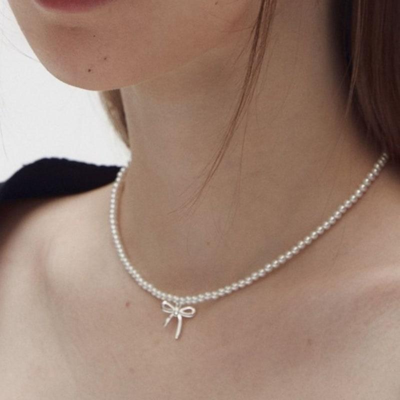 

moi moi Ribbon pearl necklace pearl
