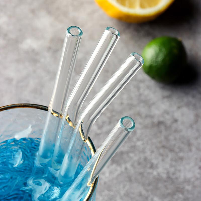 Baijie High Borosilicate Silicone Straw Set, Cold And Heat Resistant Non-Disposable Straw Stirring Spoon, 4 Straws + Storage Box + Straw Brush
