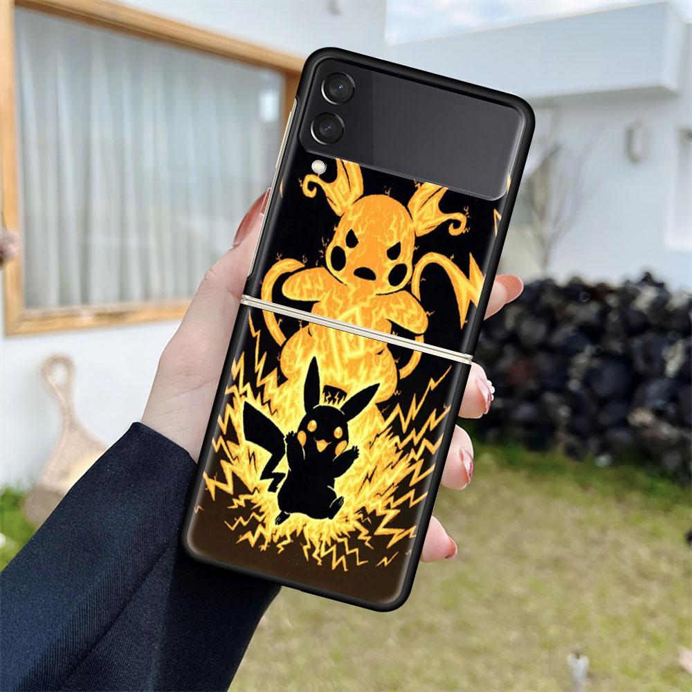Pokemon Cool Pikachu For Samsung Galaxy Z Flip 3 5G Phone Case ZFlip3 Black Hard Cover Anti-fall Protective Shell Luxury Funda