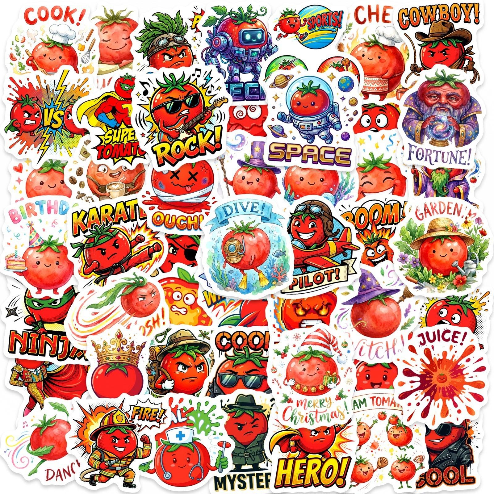 50 Cartoon Tomato Fun Stickers Hand Account Decorative Luggage Water Cup Stickers Waterproof No Glue Funny Emoji Stickers
