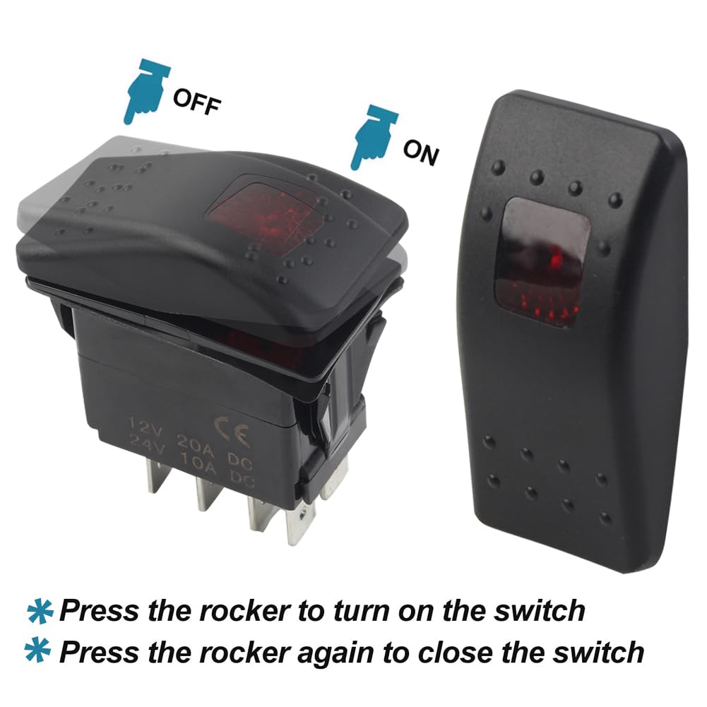 GZYF 5 pin 308-1038 Onan Cummins 308-1038 RV Generator Rocker ABS Start Stop Switch Button Red Lens for RV Toggle Switches for Cars Trucks Boats Auto