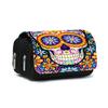 3D Totenkopf Blumenmuster Doppellagige Klapp-Federtasche Beste Geschenkidee für Jungen/Mädchen Schulbedarf Federmäppchen Aus Leder