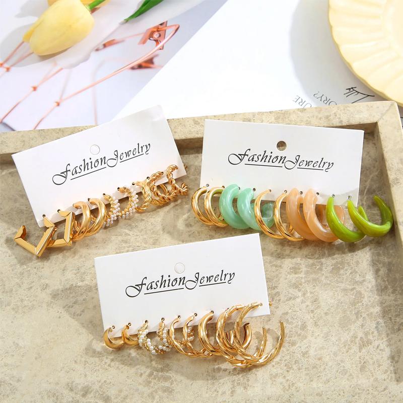 Colorful Geometric C Alloy Resin Earrings For Women New Festive Parties In Europe And The United States Jewelry Gift
