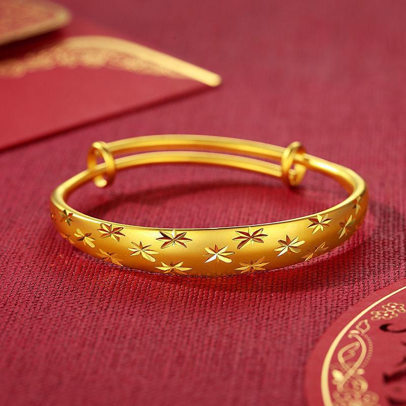 Вьетнамский браслет-манжета из песочного золота с изображением Дракона и Феникса, регулируемый: Дизайн с матовой звездой