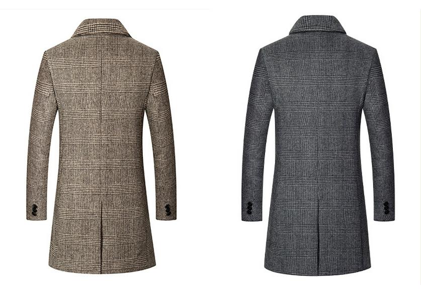 Yi Zhi Fan Men's Plaid Wool Coat - Mid-Length, Thickened Suit Collar Windbreaker