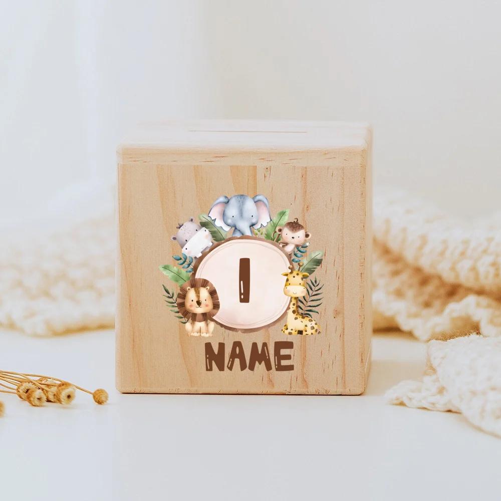 Personalized Money Box Baby Birth Gift Children Wooden Money Box with Name Customized Piggy Bank Baptism Gift