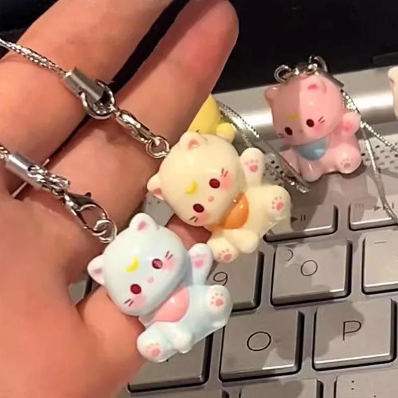 3pcs Fashion New Cartoon Small Cat Cute Keychain Phone Chain Resin Keyring Bag Pendant Couple Key Chains Gifts Women for Jewelry