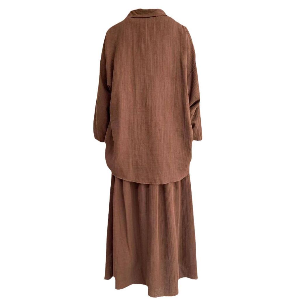 2024 Muslim Middle Eastern Women's Puff Sleeve Shirt and Skirt Casual Suit