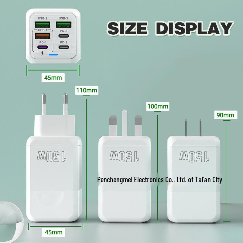 150W Multi-Port Charger: 3PD+3USB for Apple, Huawei, and More Fast Charging