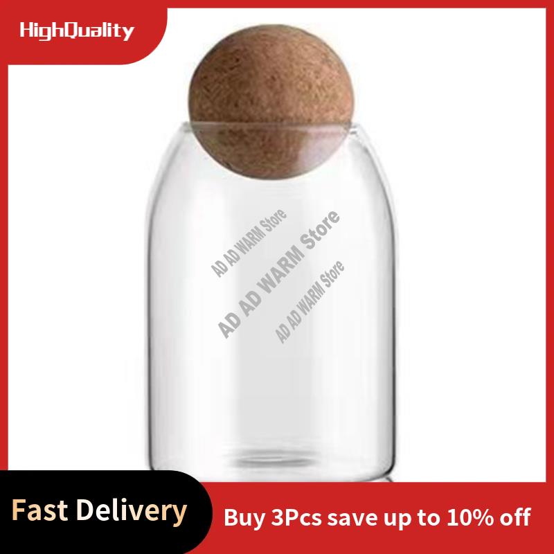 AD23-Clear Glass Bottles, Glass Food Storage Containers With Airtight Round Cork, For Candy, Nut, Spice, Coffee Bean,9 X 15Cm Du