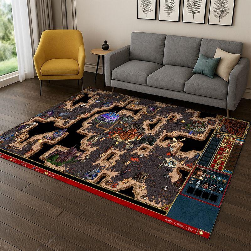 Retro Heroes of Might and Magic Map Game Carpet Rug for Bedroom Living Room Sofa Playroom Doormat Home Decor,Area Rug Non-slip